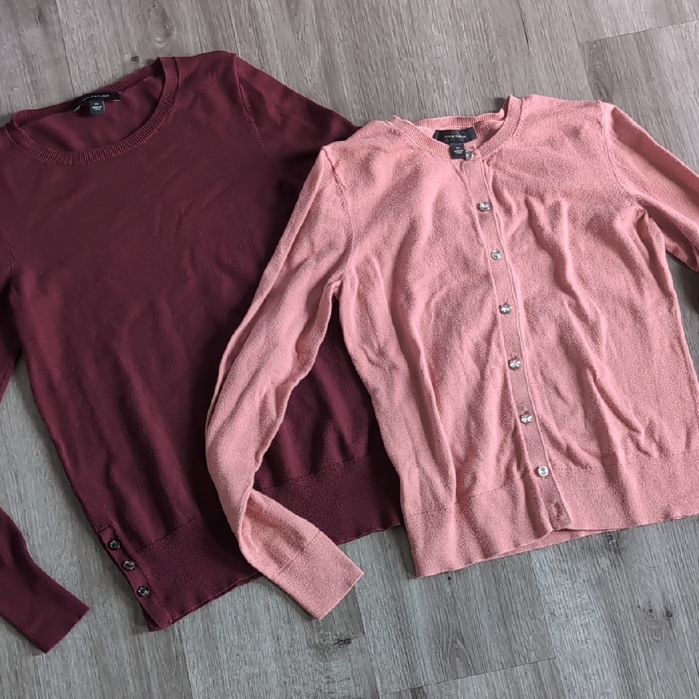 Ann Taylor Burgundy and Pink Sweater Set (2 Items)